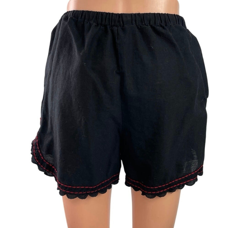 Zara Black High Rise Embroidered Drawstring Boho Lettuce Mini Shorts Size XS