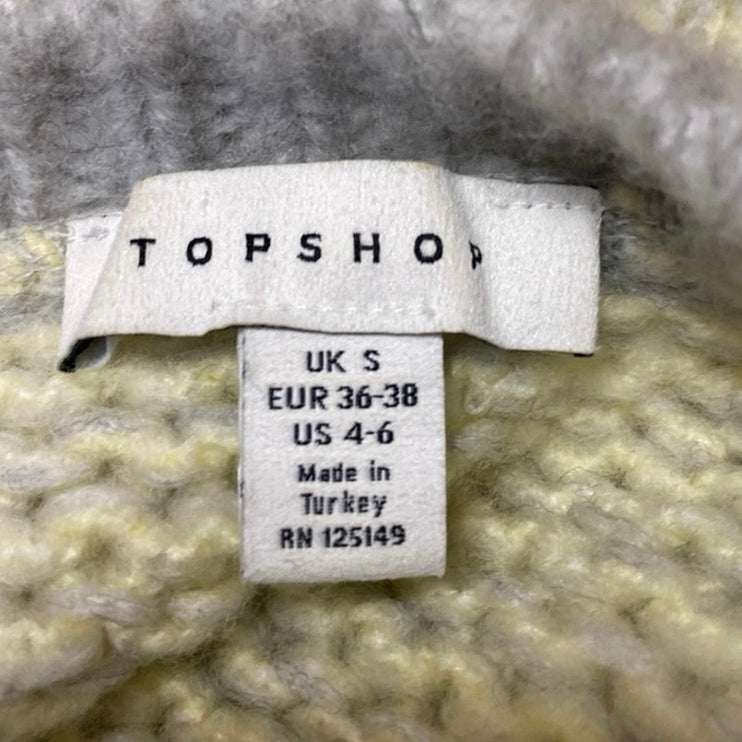Topshop Twist Deep Yellow Gray Colorblock Long Sleeve Crew Neck Sweater Top 4/6