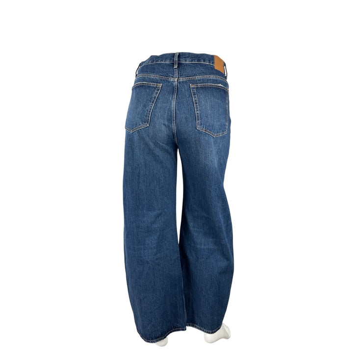 Zara Women's Blue High Waisted Medium Wash Baggy Wide Leg Denim Jeans Size 12