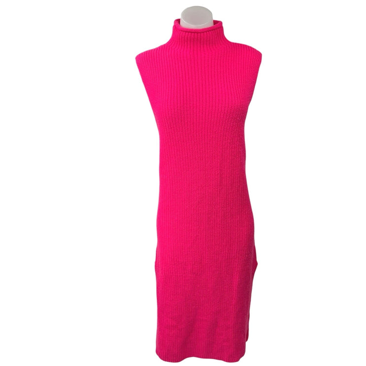 Zara Pink Sleeveless Turtleneck Waffle Chunky Knit Midi Bodycon Sweater Dress S