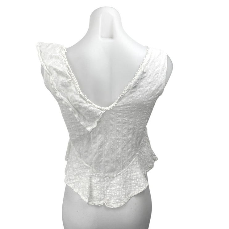 Zara Women's White Ruffle Sleeveless V-neck Peplum Crop Blouse Tank Top Size XS