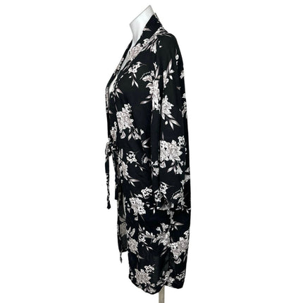 Spiritual Gangster Black Floral Tie Front Kimono Robe Swimwear Cover Up One Size