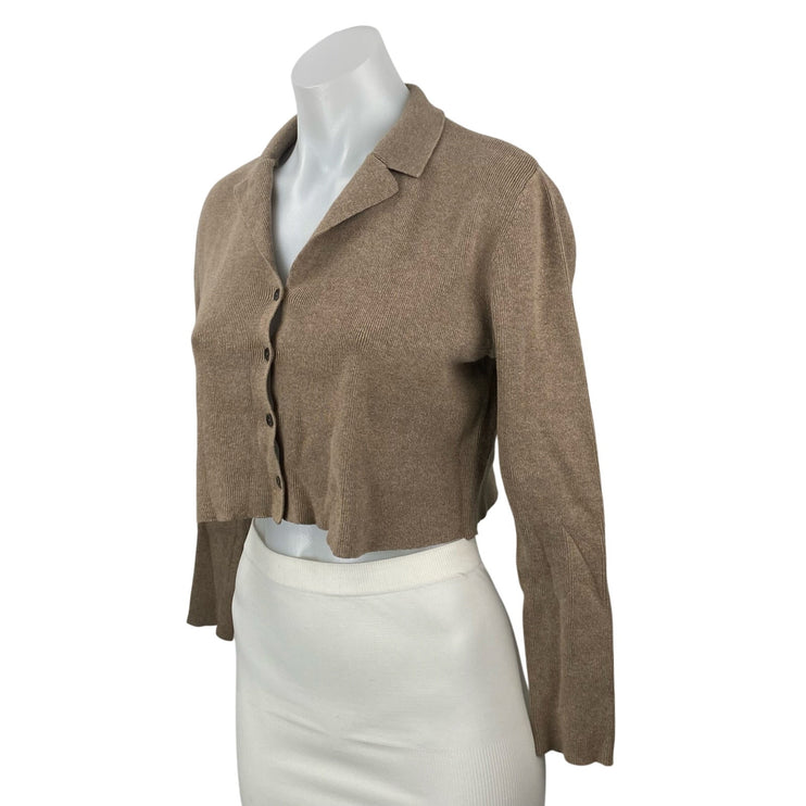 Charter Club Women's Tan Ribbed Knit Long Sleeve Button Up Cardigan Sweater S