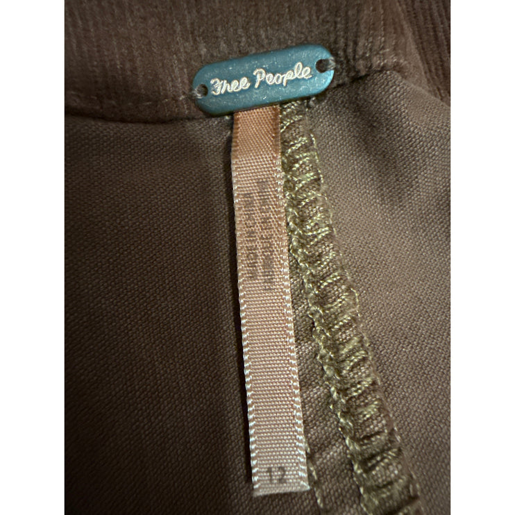 Free People Brown Corduroy High Waist Slit Zipper Mini A-Line Skirt Size 12