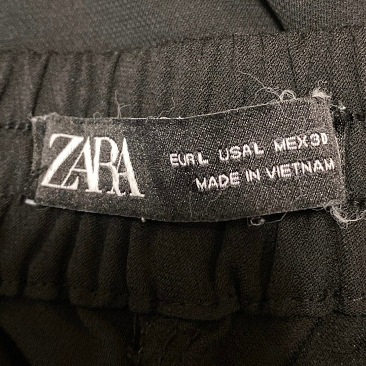 Zara Women's Black High Waisted Drawstring Tapered Trousers Casual Pants Size L