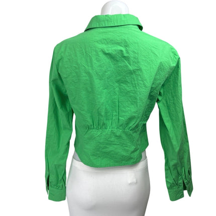 Princess Polly Green Long Sleeve Collared V-neck Button Crop Shirt Blouse Top 6