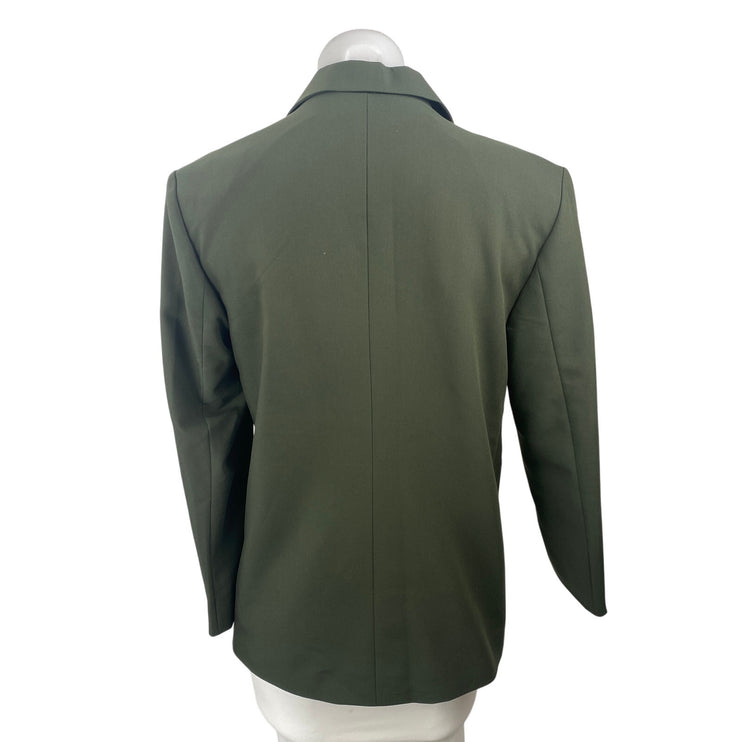 Women's Green Floral Jacquard Lined Notch Lapel Blazer Coat Suit Jacket Size S