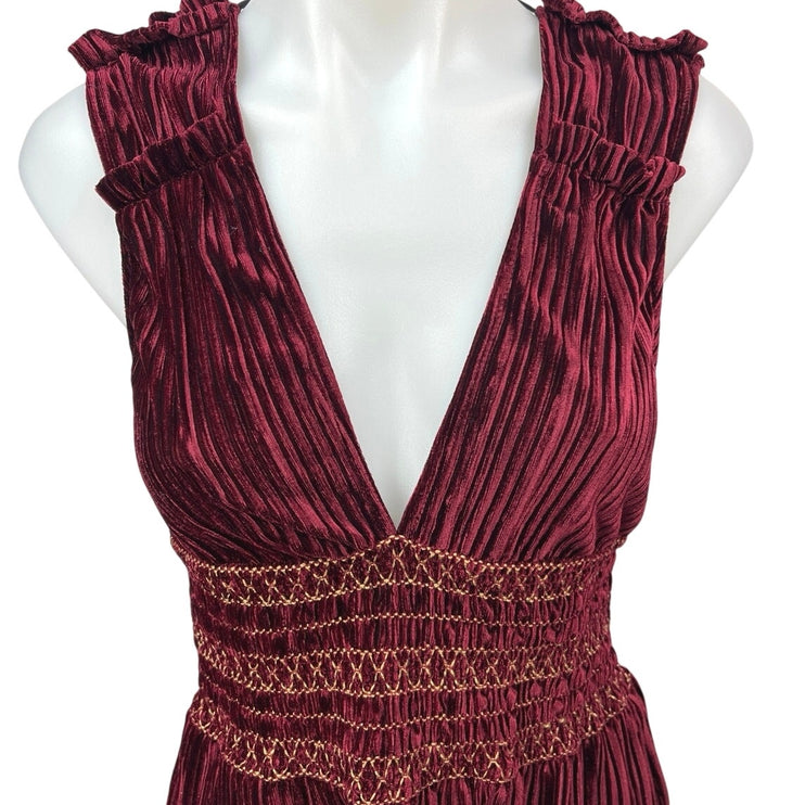 Allen Schwartz Maroon Velour Velvet Sleeveless Peplum Holiday Blouse Top Size XS