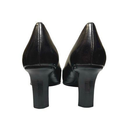 AK Anne Klein Women's Black Leather Slip On Square Toe Blook Heels Size 9M