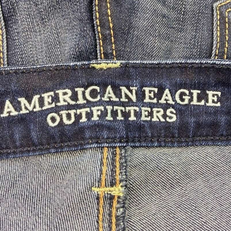 American Eagle Blue Dark Wash Cuffed Low Rise Stretch Bermuda Jean Shorts Size 4