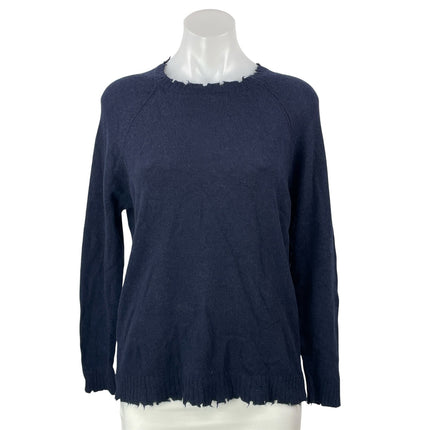 Minnierose Women's Navy Blue Long Sleeves Knit Distressed Pullover Sweater Top M