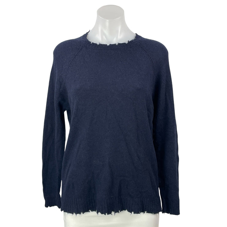 Minnierose Women's Navy Blue Long Sleeves Knit Distressed Pullover Sweater Top M