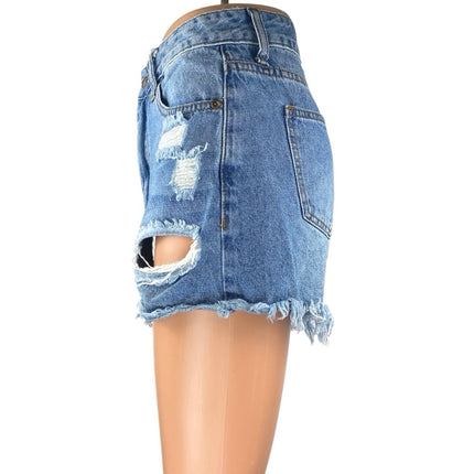 Windsor Blue Frayed Raw Hem Distressed High Waist Denim Jeans Cutoff Shorts Sz S