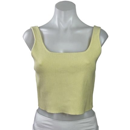 House of Harlow 1960 Yellow Ribbed Knit Square Neck Tank Cami Crop Top Size M