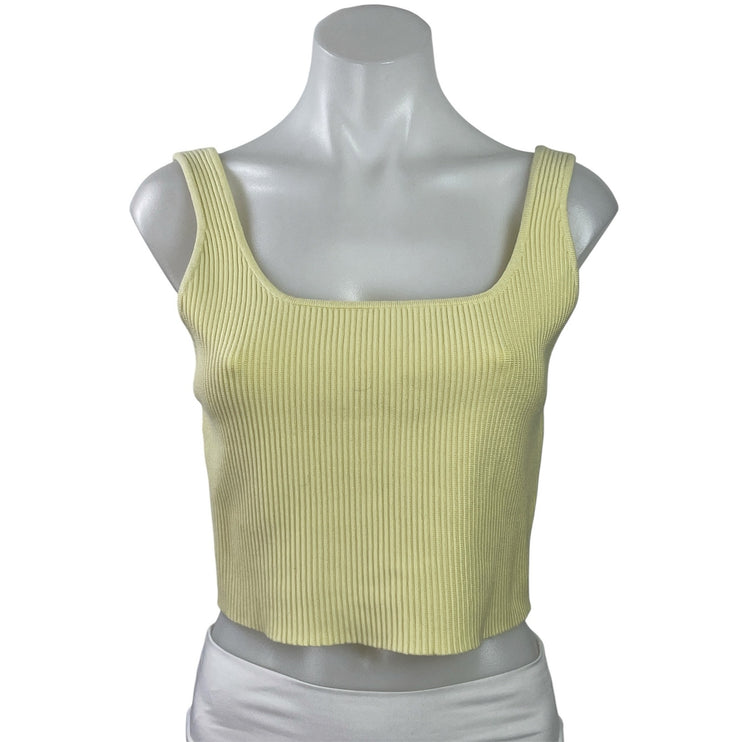 House of Harlow 1960 Yellow Ribbed Knit Square Neck Tank Cami Crop Top Size M