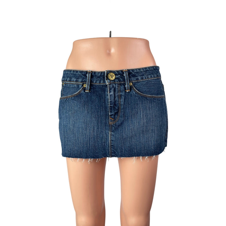 Levi's Women's Blue Medium Wash Raw Hem Frayed Mini Denim Jean Skirt Size M