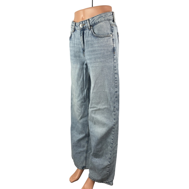 Pull & Bear Women's Blue Light Wash High Rise Wide Leg Baggy Denim Jeans Sz 0