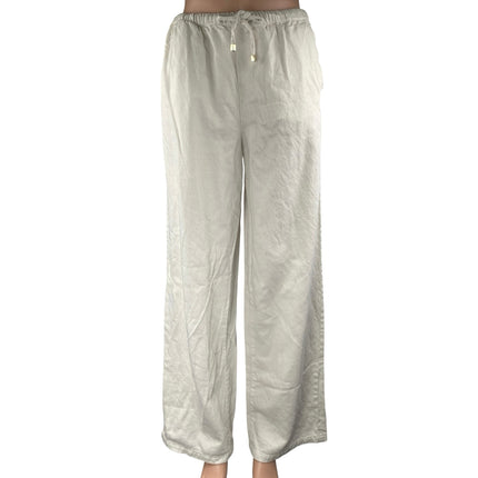 Zara Women's White Cream High Waisted Wide Leg Drawstring Trousers Pants Size M