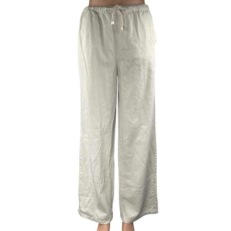 Zara Women's White Cream High Waisted Wide Leg Drawstring Trousers Pants Size M