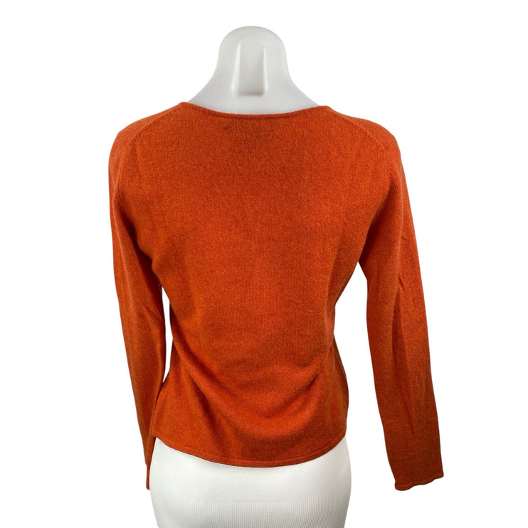 Lulu Bravo Women's 100% Cashmere Orange Coral V Neck Long Sleeve Sweater Top M