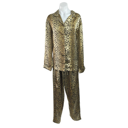 Victoria's Secret New Glam Leopard Satin Button Up Shirt Pajama Sleepwear Set L