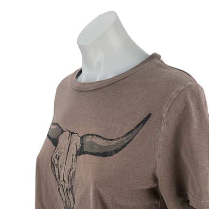 Vinyl Icons Women's Brown Graphic Short Sleeve Crew Neck Crop Tee T-Shirt Top M