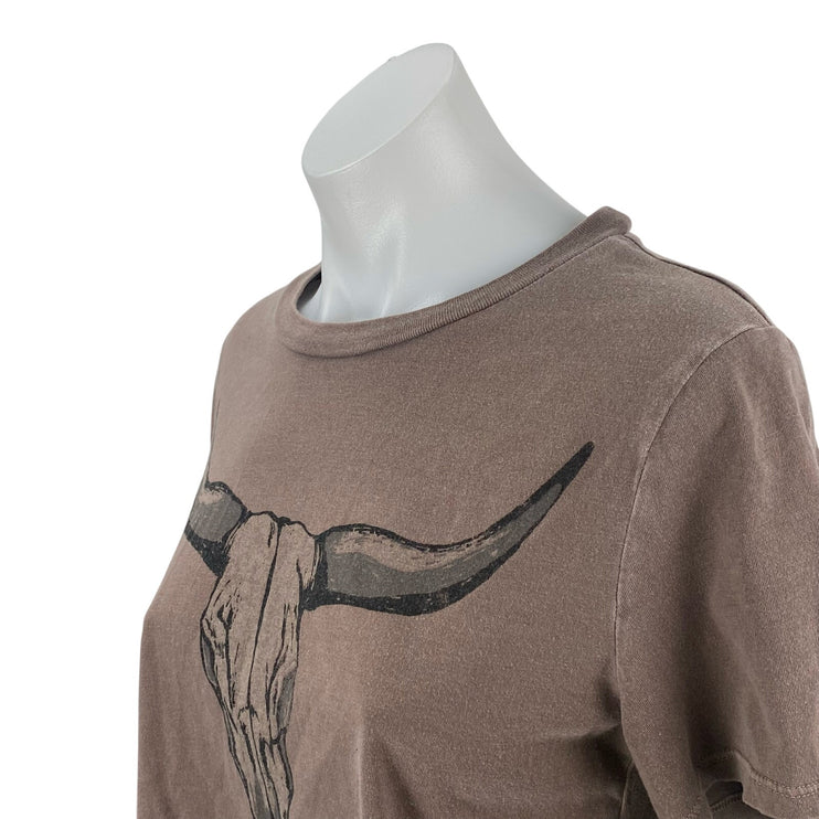 Vinyl Icons Women's Brown Graphic Short Sleeve Crew Neck Crop Tee T-Shirt Top M
