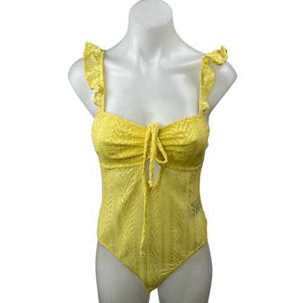 Urban Outfitters Out From Under Yellow Open Knit Ruffle Tank Bodysuit Top Size S