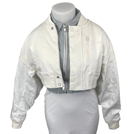 NEW Nike Destroyer White Gray Striped Oversized Canvas Cropped Jacket Size L