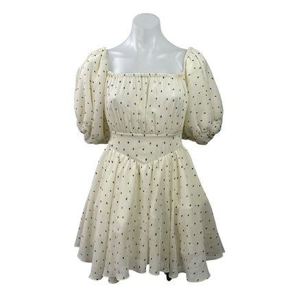 J.Ing Garland Garden White Polka Dot Half Puff Sleeve Flared A-Line Dress Sz XS