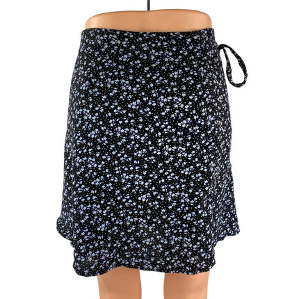Brandy Melville Women's Black Floral Shirred Tie Mini A Line Slip Skirt One Size