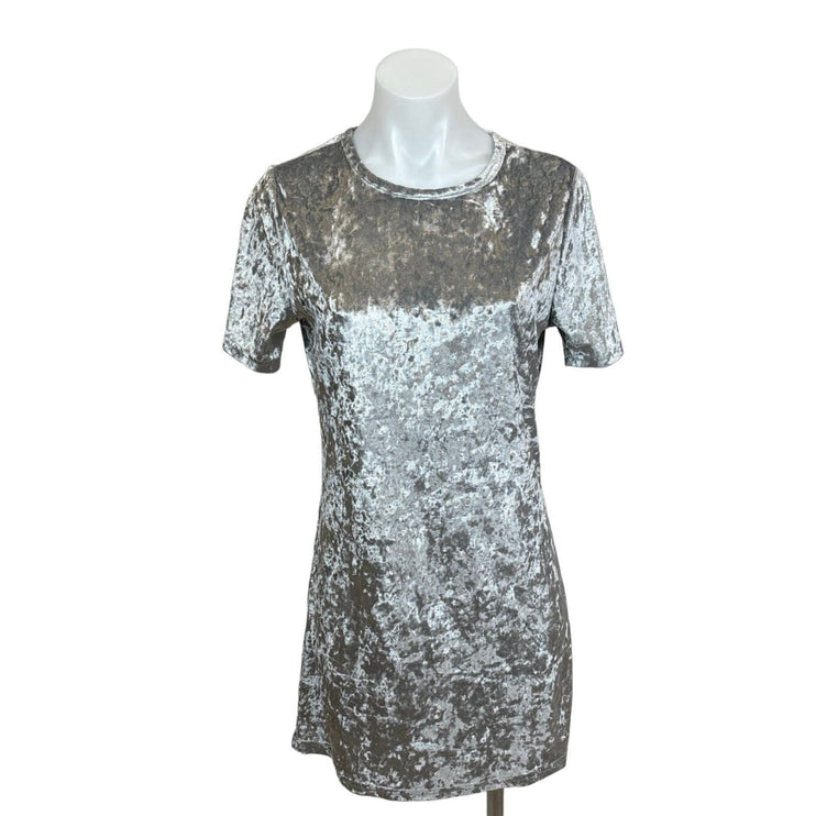 R. Vivimos Women's Silver Metallic Velvet Crew Neck Short Sleeve Shift Dress S