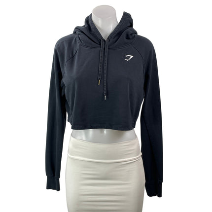 Gymshark Training Womens Black Long Sleeve Pullover Hooded Cropped Hoodie Size M