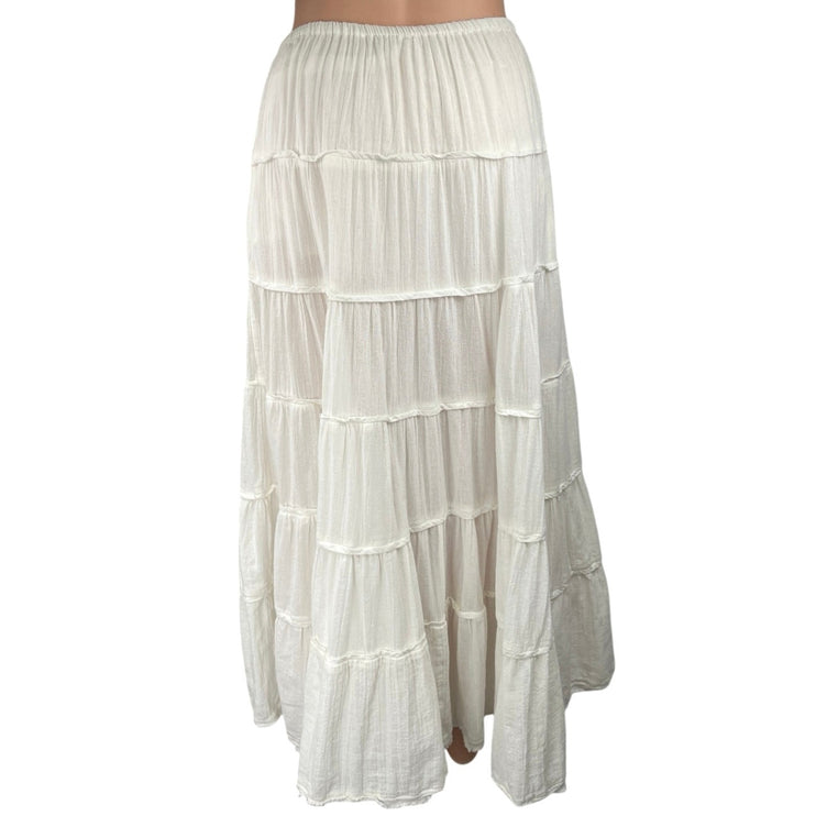 Free People Simply Smitten White Cottage Core Tiered Peasant Boho Maxi Skirt M