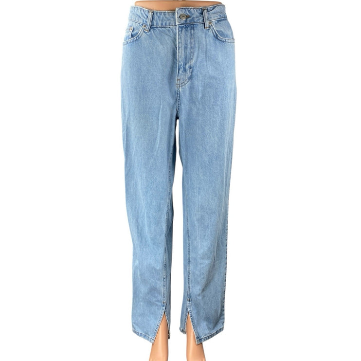NA-KD Reborn Womens Blue Light Wash Split High Rise Wide Leg Denim Jeans Size 36