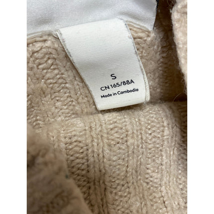 Monki Women's Beige Tan Ribbed Wool Mock Neck Long Sleeve Crop Sweater Top Sz S