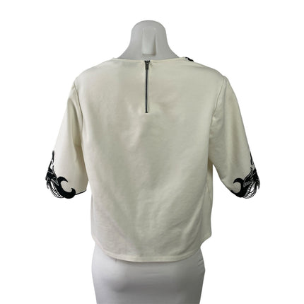 Ark & Co. Womens White Black Embroidered Eyelet V-neck Short Sleeve Blouse Top L