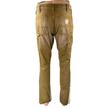 MNML Men's Brown Paint Splatter Bootcut Flared Chino Khaki Trousers Pants Sz 30