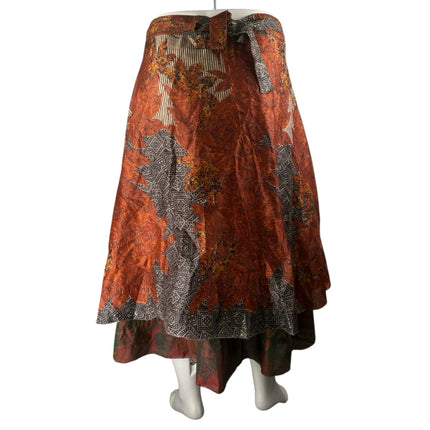 NEW Parle Womens Multicolor Layered Asymmetrical Midi A-Line Flare Wrap Skirt OS