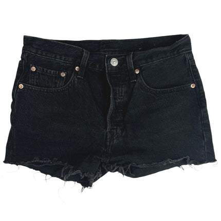Levi's 501 Black High Waist Frayed Cut Off Raw Hem Denim Jean Shorts Size Sz 27