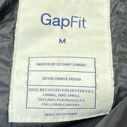 Gap Fit Women's Black Full Zip Snap Button Hoodie Hooded Crop Puffer Jacket Sz M