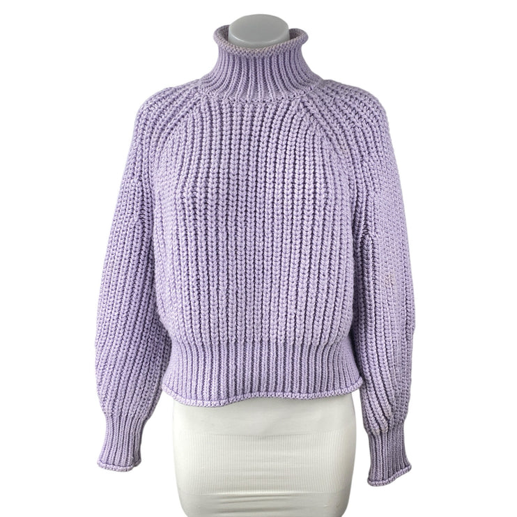 H&M Purple Lilac Wool Long Sleeve Ribbed Knit Chunky Turtleneck Sweater Top Sz S
