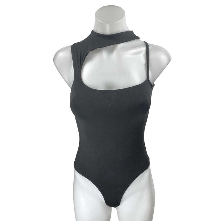 Princess Polly Black Ribbed Sleeveless Cutout Mock Neck Tank Bodysuit Top Size 2