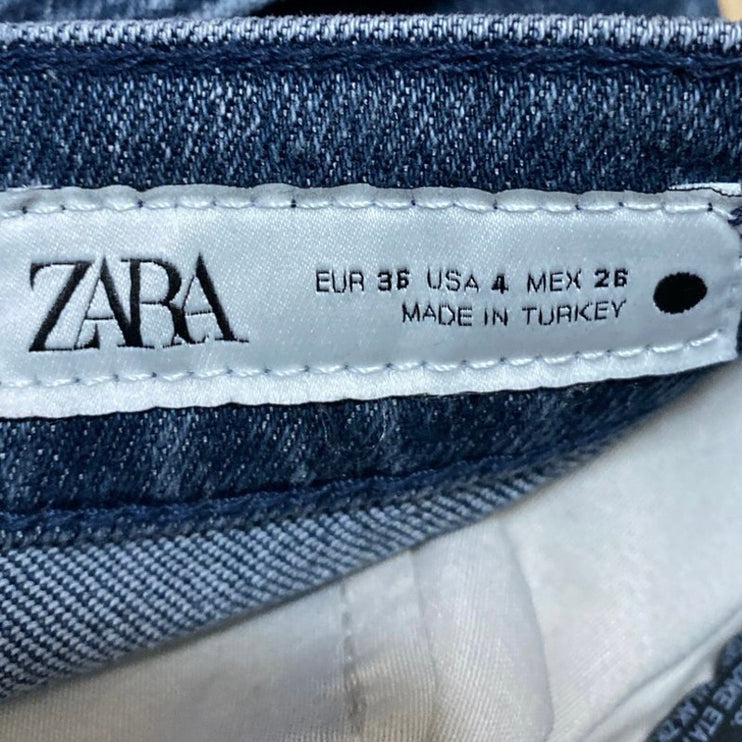 Zara Women's Blue High Waisted Medium Wash Straight Leg Denim Jeans Size 4