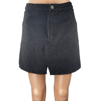 Zara Women's Black High Waisted Textured Frayed Slit Straight Mini Skirt Size S