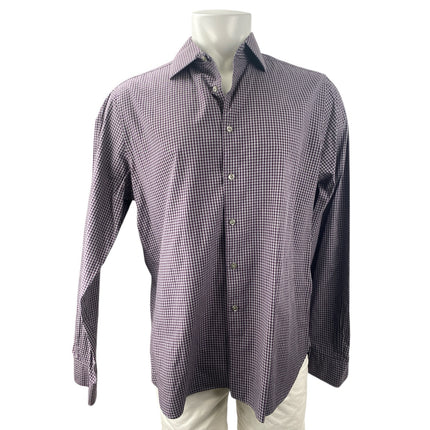 Bloomingdale's Mens Purple Checkered Long Sleeve Stretch Button Down Shirt Top L