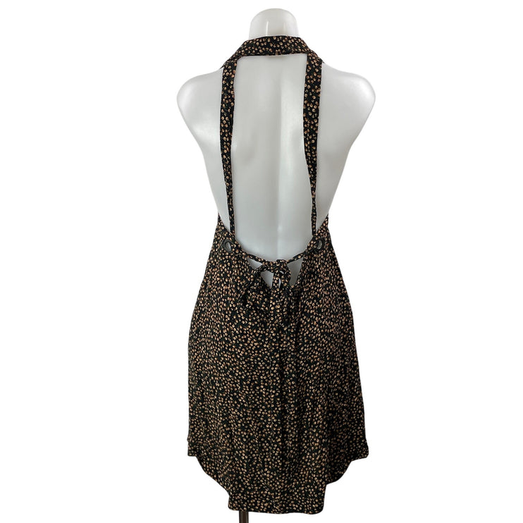 Free People Cest La Vie Black Ditsy Floral Halter A Line Mini Dress Size XS