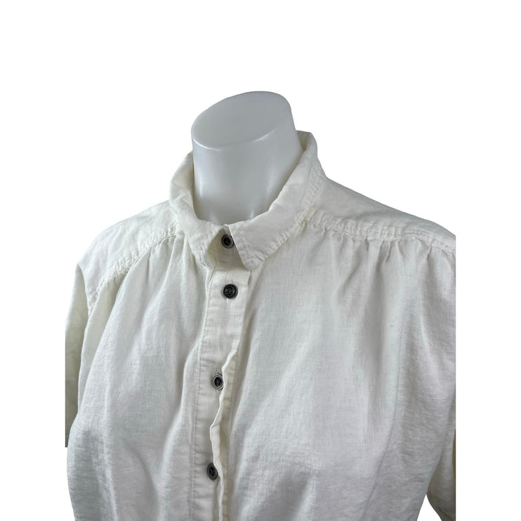 Urban Outfitters BDG Women's White Linen Short Sleeve Cropped Shirt Top Size M