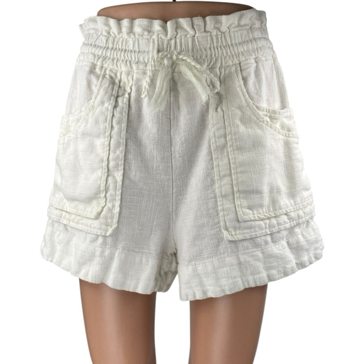 House of Harlow 1960 White Linen Drawstring High Rise Paperbag Shorts Size S