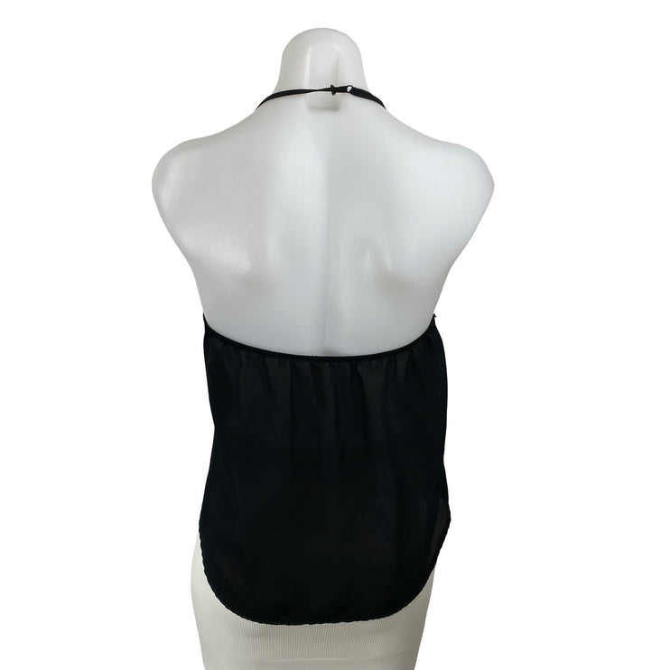 Eight Sixty Black Halter V Neck Sleeveless Open Back Backless Blouse Top Size XS